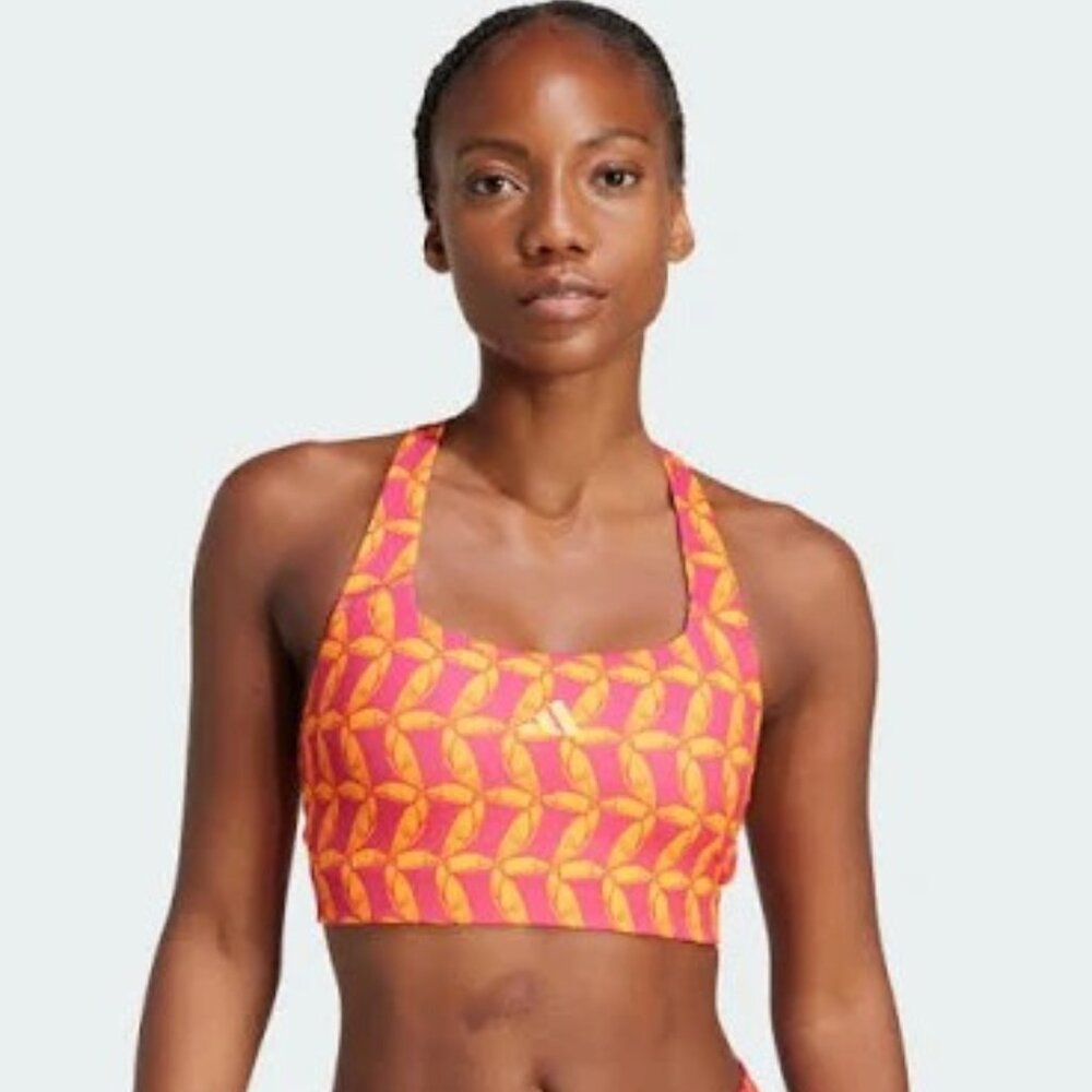 New FARM Rio X Adidas Orange/Pink Tucan Print Sports Bra, Medium